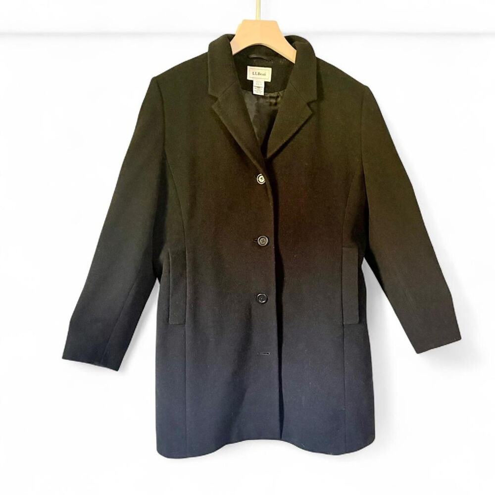 Vintage L.L. Bean  peacoat wool cashmere blend black single breasted petite 16p